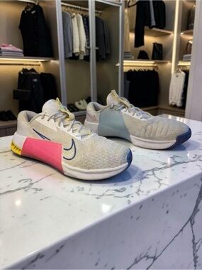 Nike Women's Training Shoes in Beige with Pink & Blue Accents